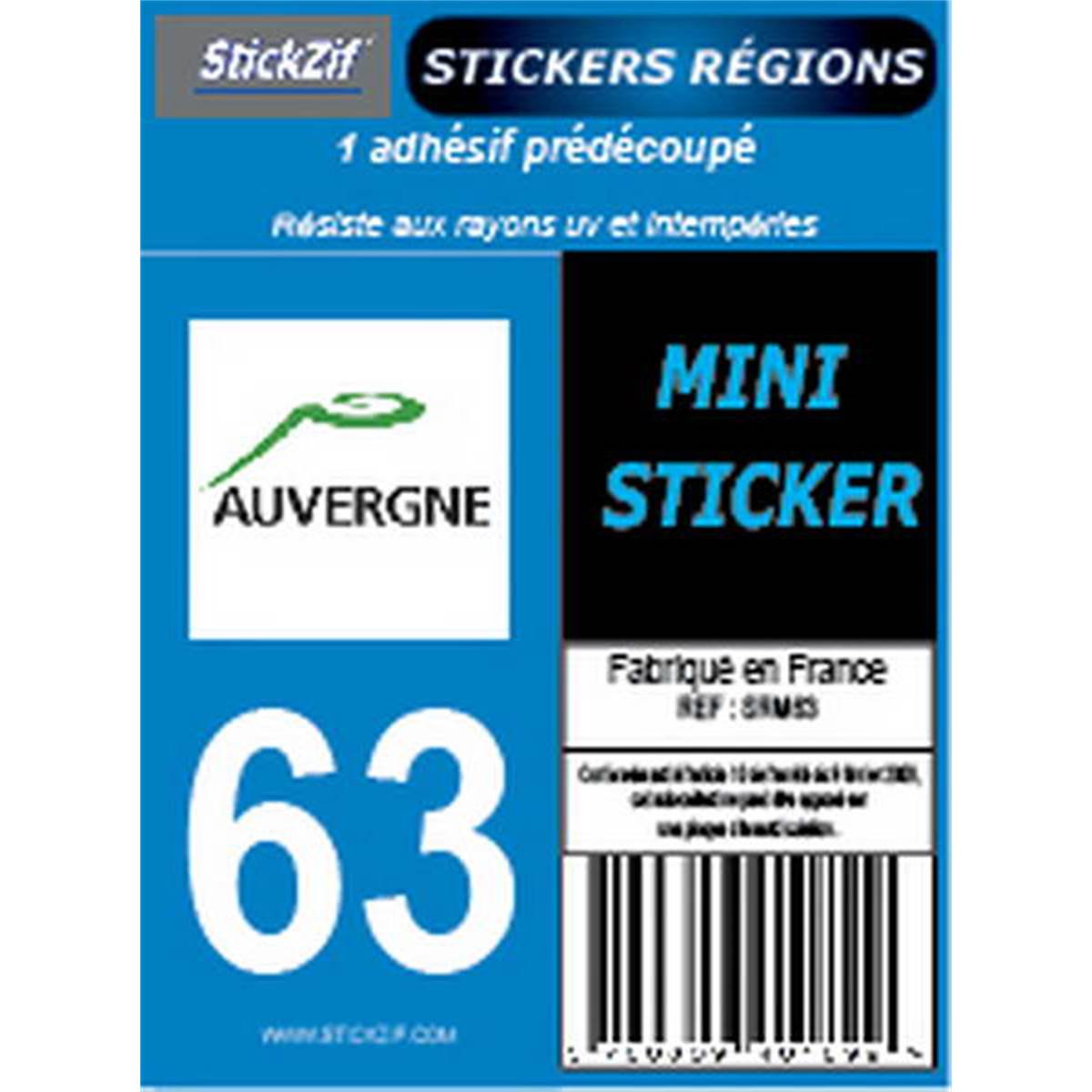 Adhésif Moto "région" Département 63 Auvergne-rhône-alpes