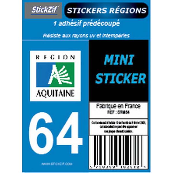 1 ADHÉSIF MOTO "RÉGION" DÉPARTEMENT 64 NOUVELLE-AQUITAINE