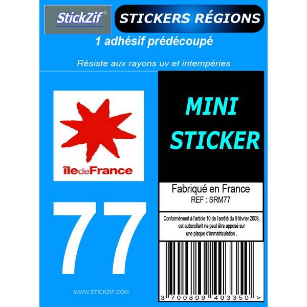 1 ADHÉSIF MOTO "RÉGION" DÉPARTEMENT 77 ÎLE-DE-FRANCE