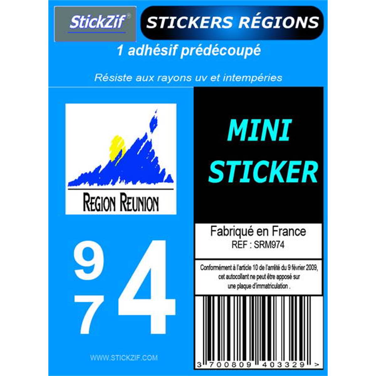 Adhésif Moto "région" Département 974 La Réunion