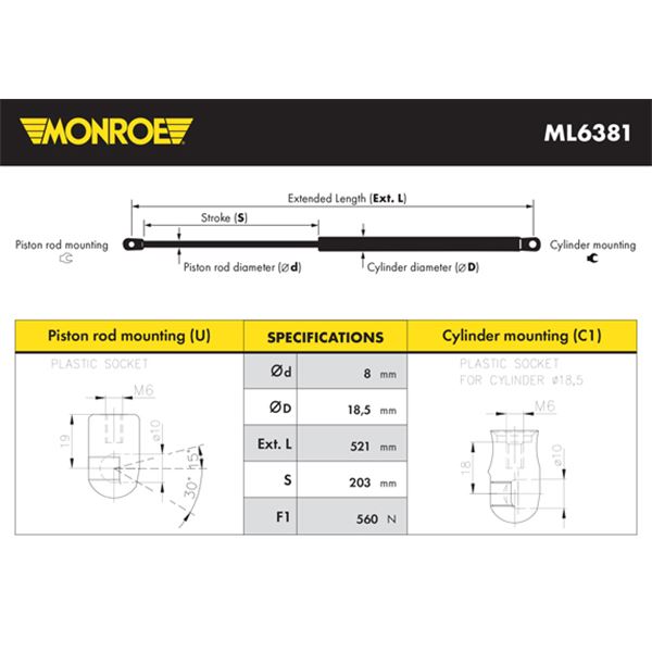 1 verin de coffre Monroe ML6381