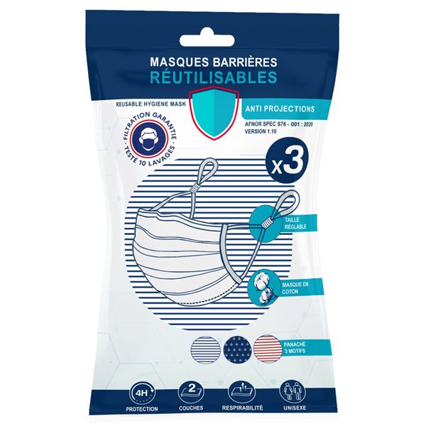 3 masques alternatifs tissu lavables & réutilisables - Collection MER