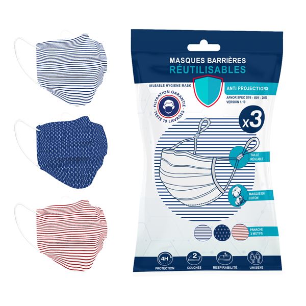 3 masques alternatifs tissu lavables & réutilisables - Collection MER