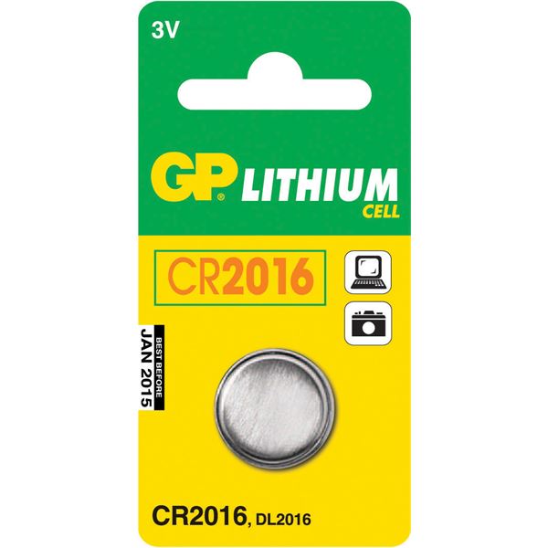 GP pile bouton, Lithium, CR2016, 5-p