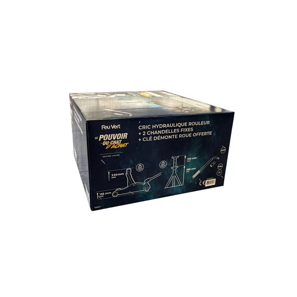 Pack levage avec 1 cric hydraulique roulant, 2 chandelles fixes et 1 clé démonte roue