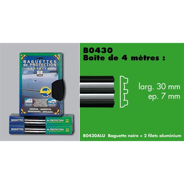 Baguette de protection adhésive noire + 2 filets aluminium