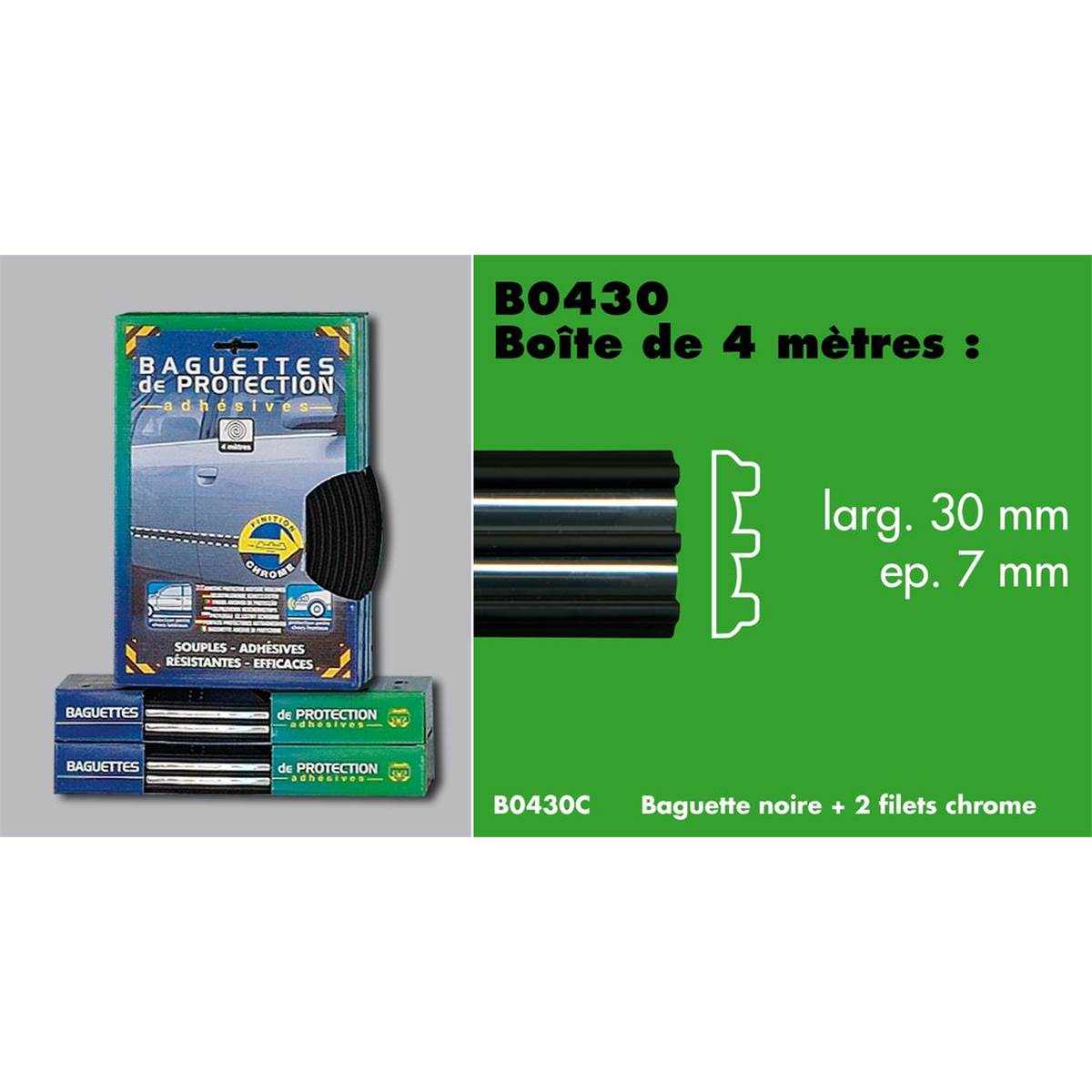 Baguette De Protection Adhésive Noire + 2 Filets Chrome