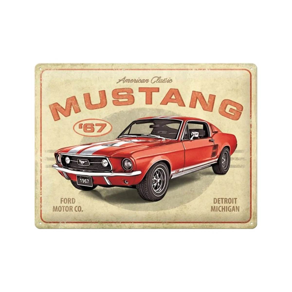 Plaque Métal 30x40 Cm Ford Mustang - Gt 1967 Red