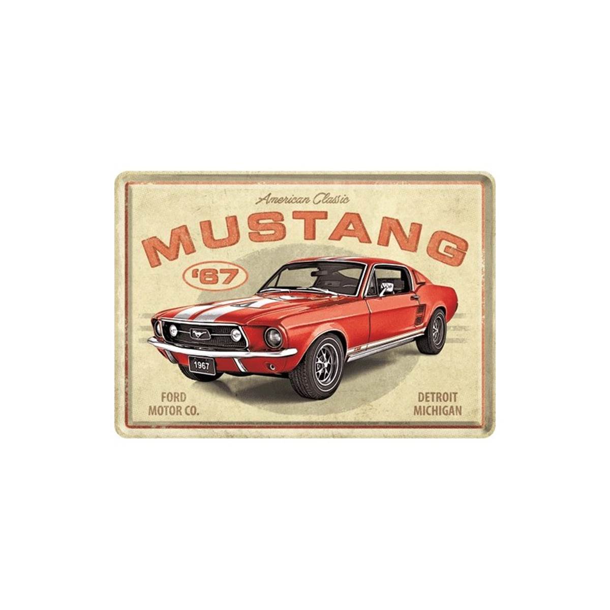 Carte Postale Métal Ford Mustang Gt 1967 Red