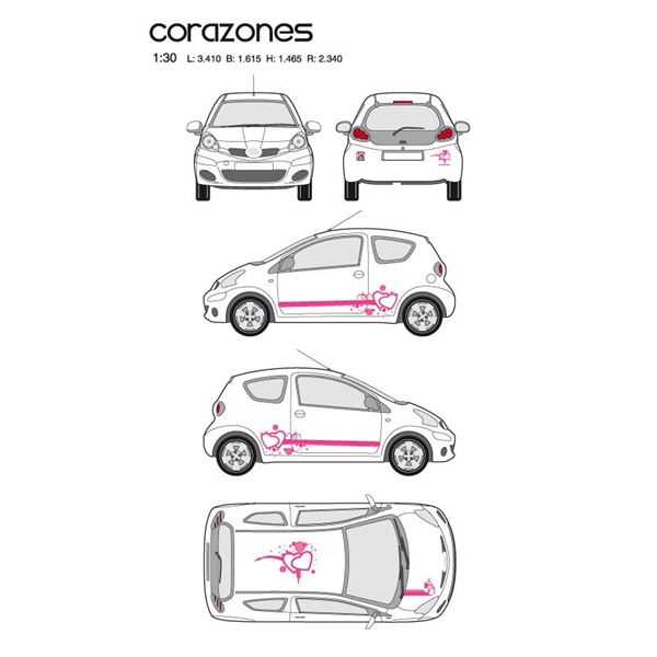 Adhésifs voiture coeurs roses