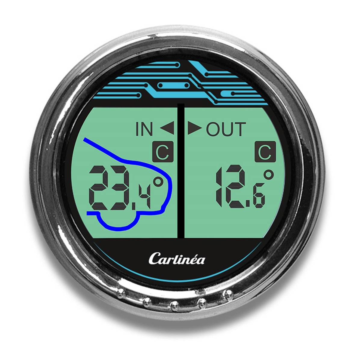 Thermomètre de voiture CARLINÉA à affichage digital de la température intérieure et extérieure