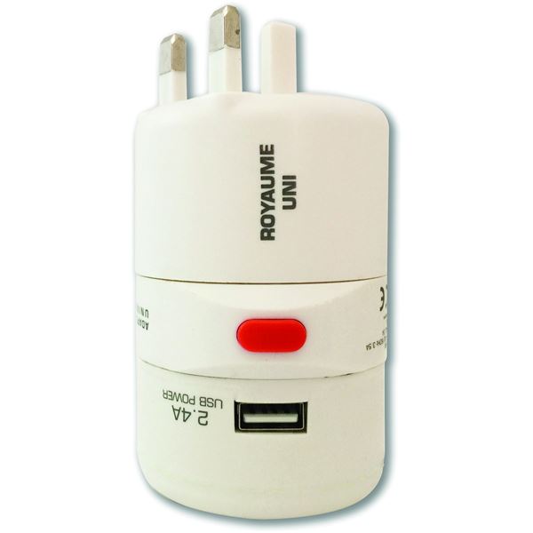 Adaptateur de voyage universel compact 150 pays avec port USB charge rapide 2,1A