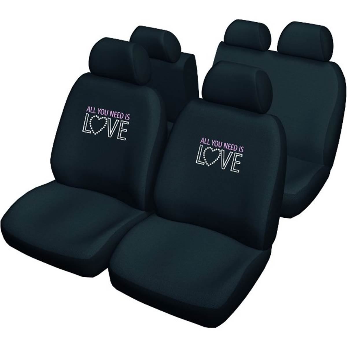 Housses De Siège Voiture Universelles Noires Avec Dessin All You Need Is Love