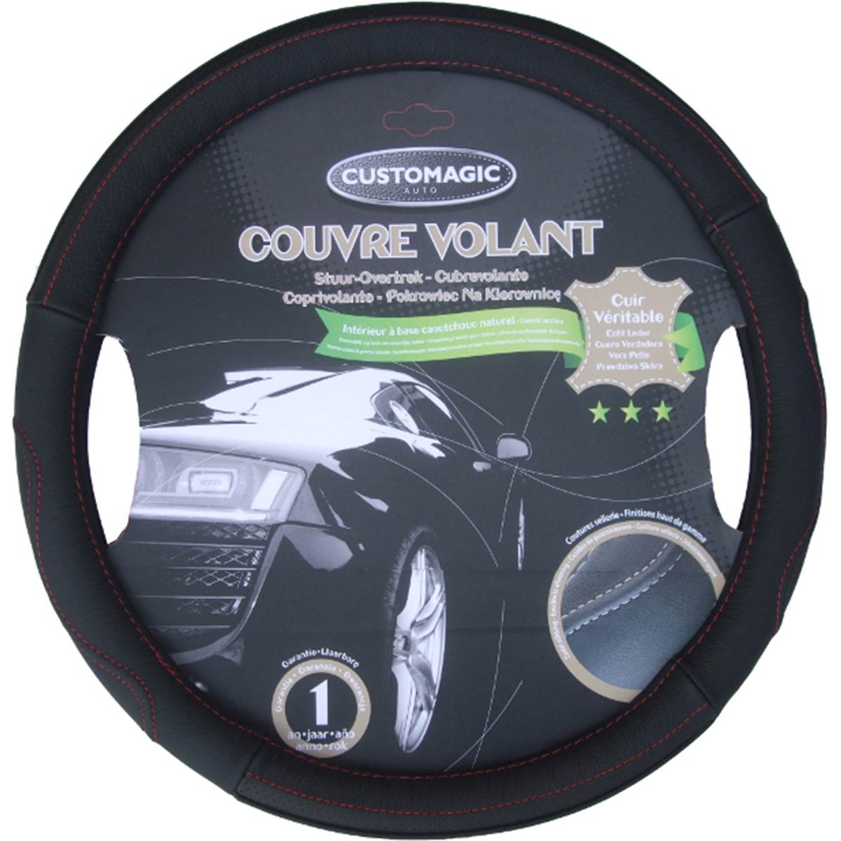 Couvre Volant Cuir Rouge Premium