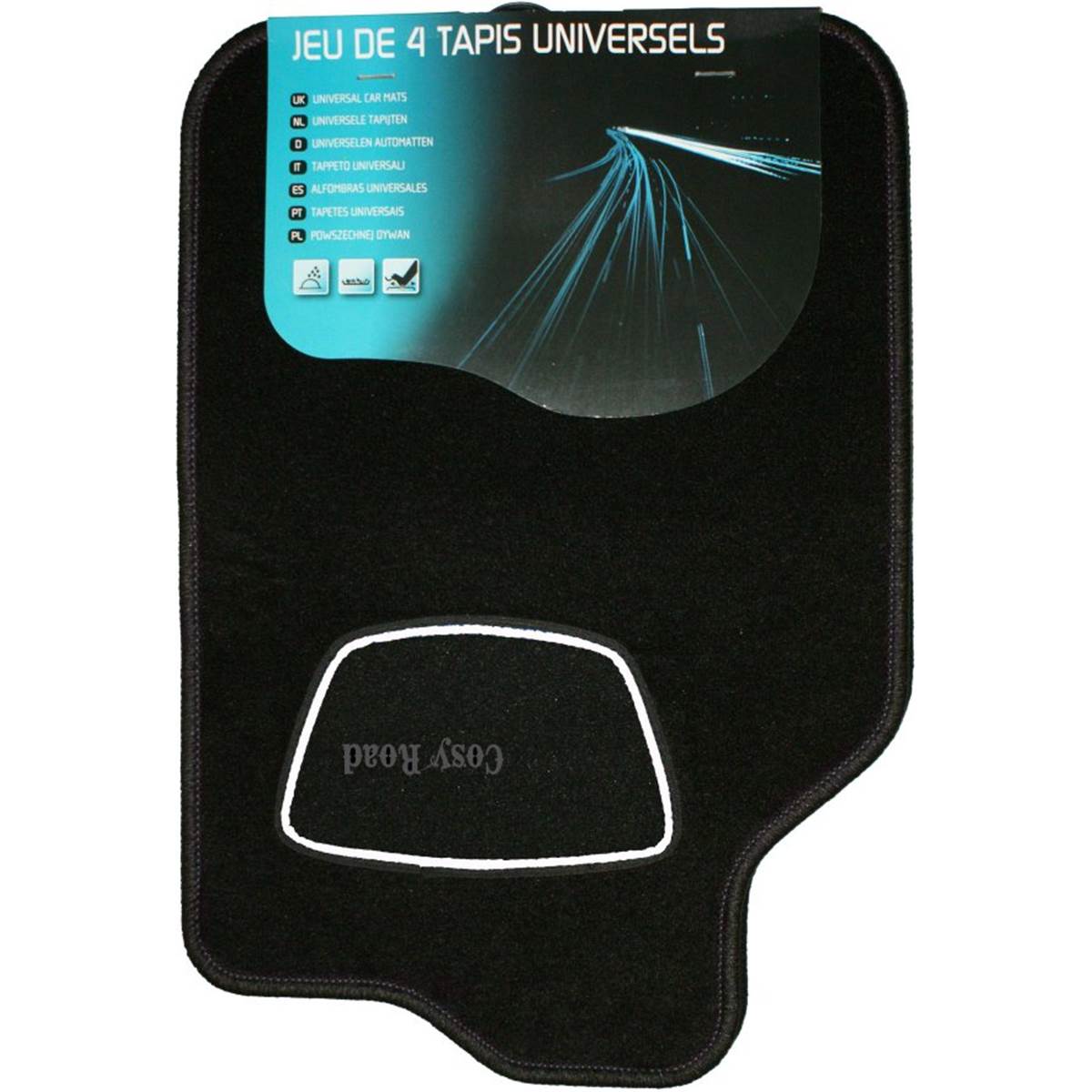Jeu De Tapis (4 pièces) Moquette Universel Cosy Road Noir/gris