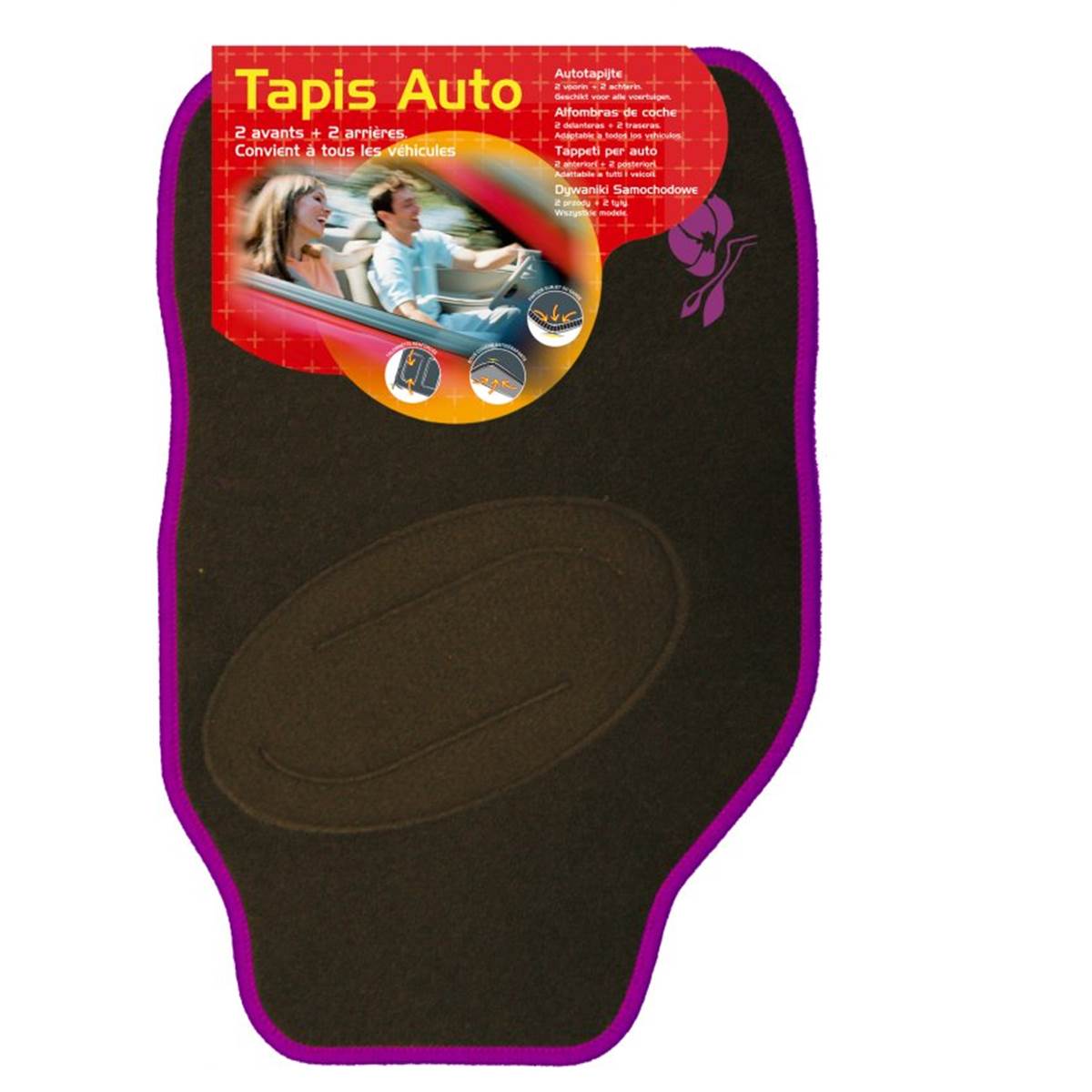 Jeu De Tapis (4 pièces) Noir Avec Broderie Magnolia Violet