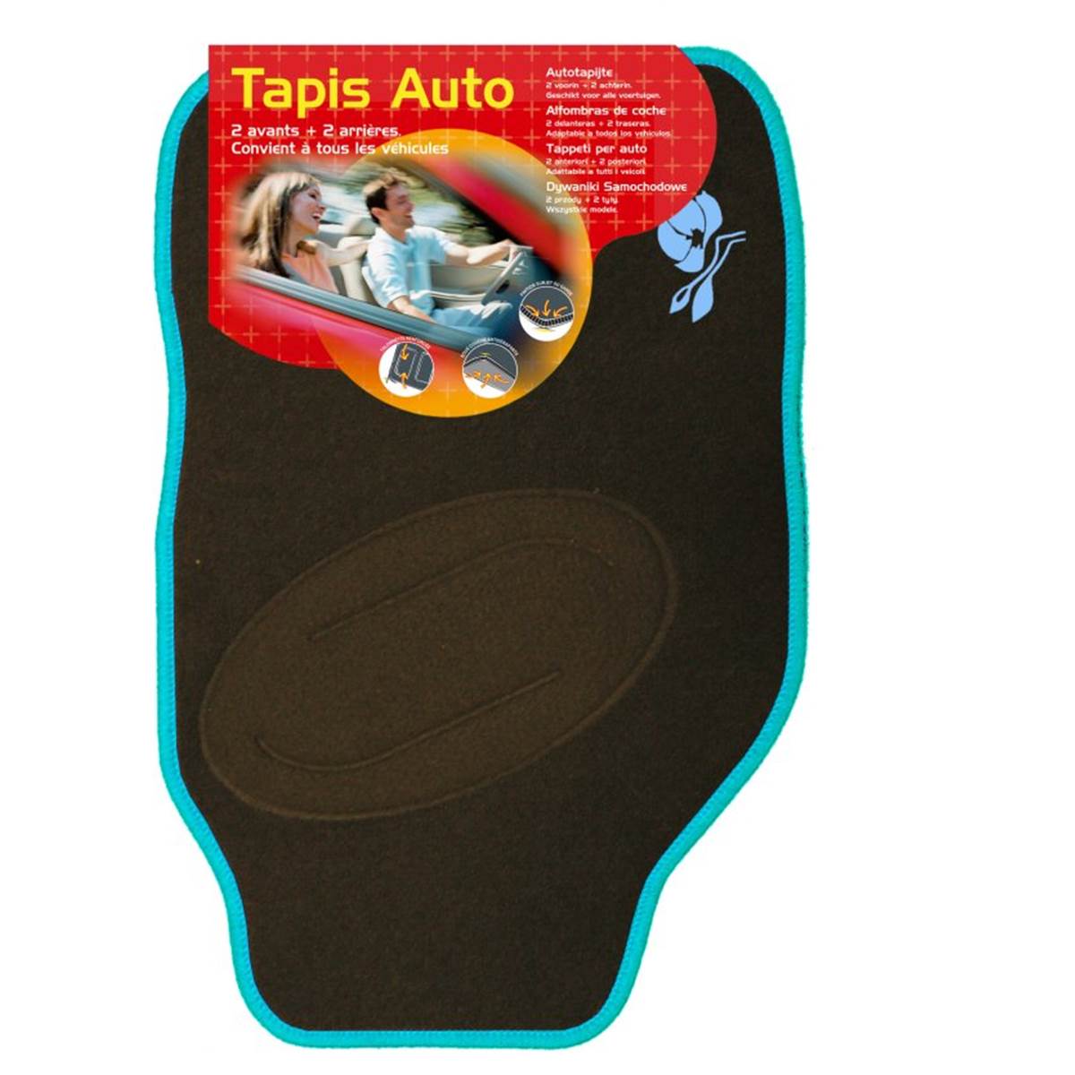 Jeu De Tapis (4 pièces) Noir Avec Broderie Magnolia Bleu