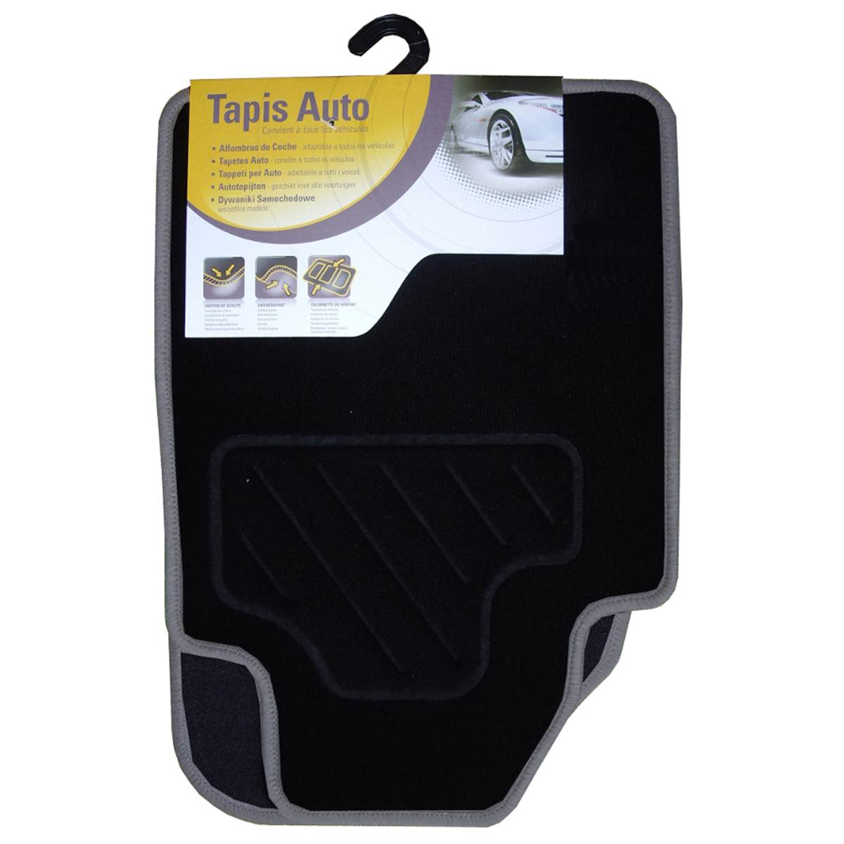 Tapis Voiture Universel Moquette Noir Surjet Gris