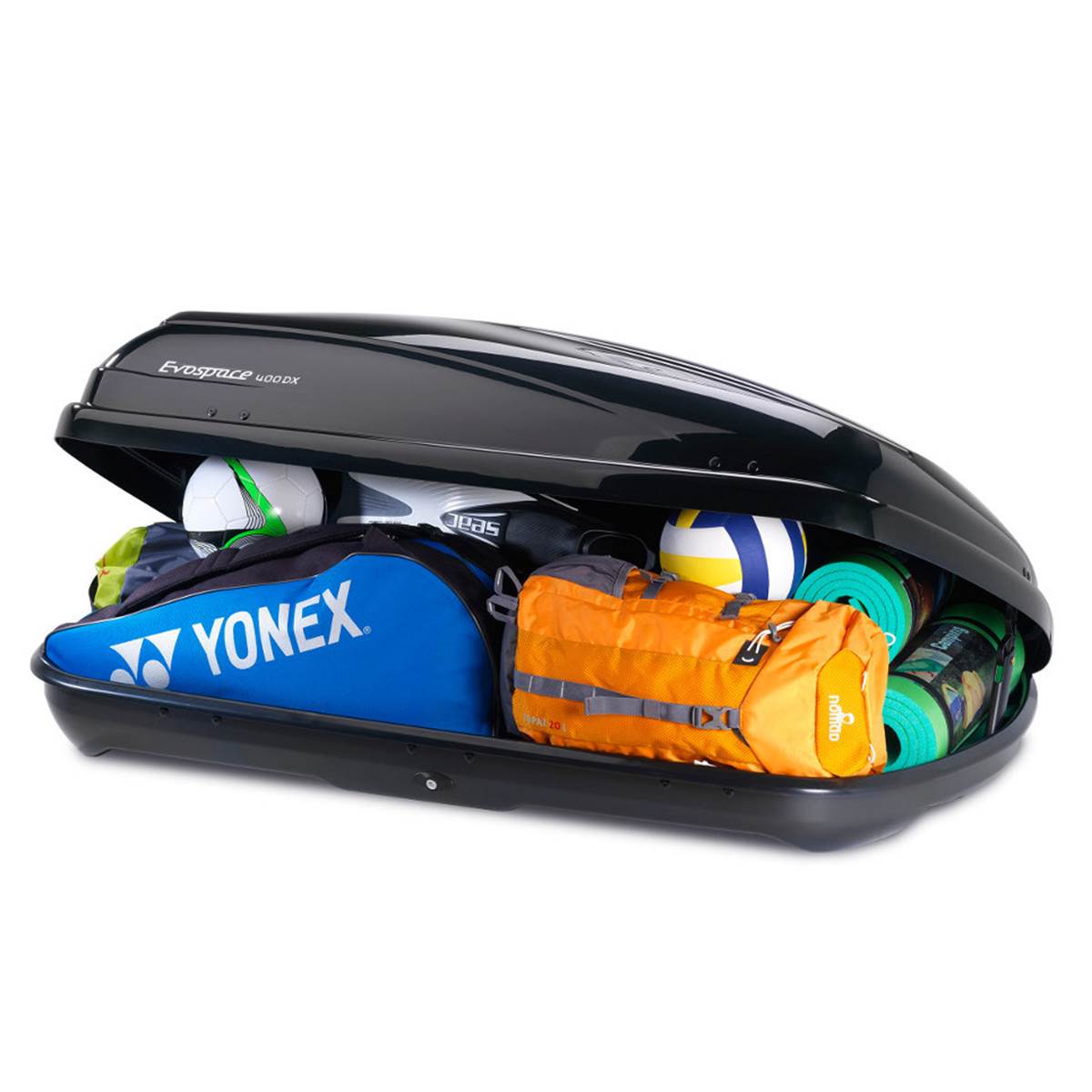 Coffre de toit Feu Vert Premium Evospace 400dx Noir Brillant