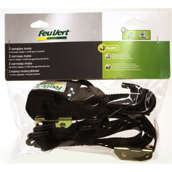 2 sangles crochets moto Feu Vert 1,5 m