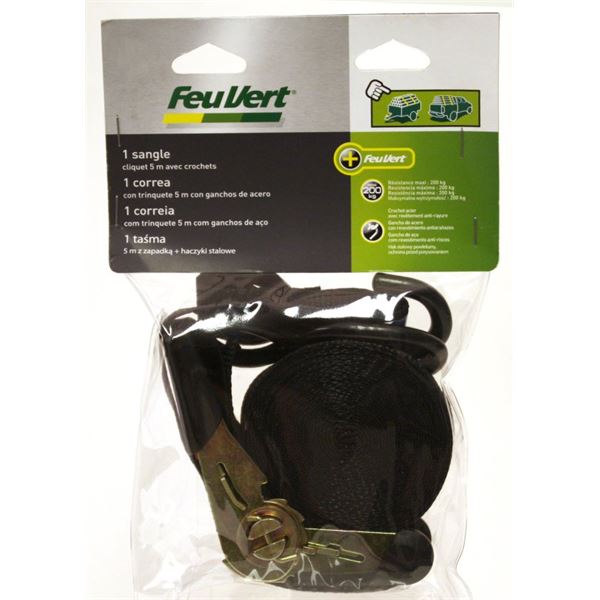 Sangle à cliquet et crochets Feu Vert 5 m