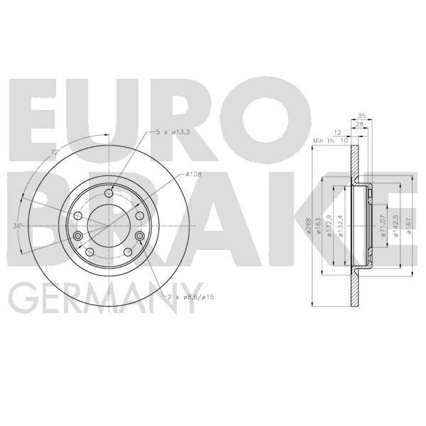 2 disques de frein arrière EUROBRAKE 5815203749