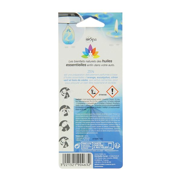 Désodorisant à base d'huiles essentielles membrane ZEN Air Spa