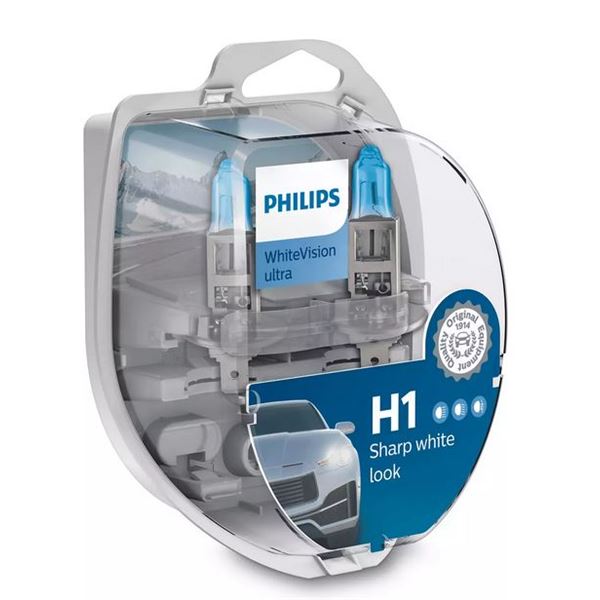 2 ampoules Philips premium White Vision H1 - Feu Vert