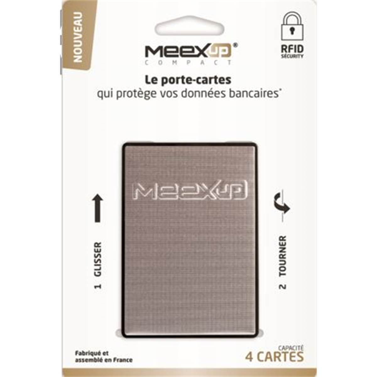 Porte 4 cartes MEEXUP argent sur cartonnette indéchirable