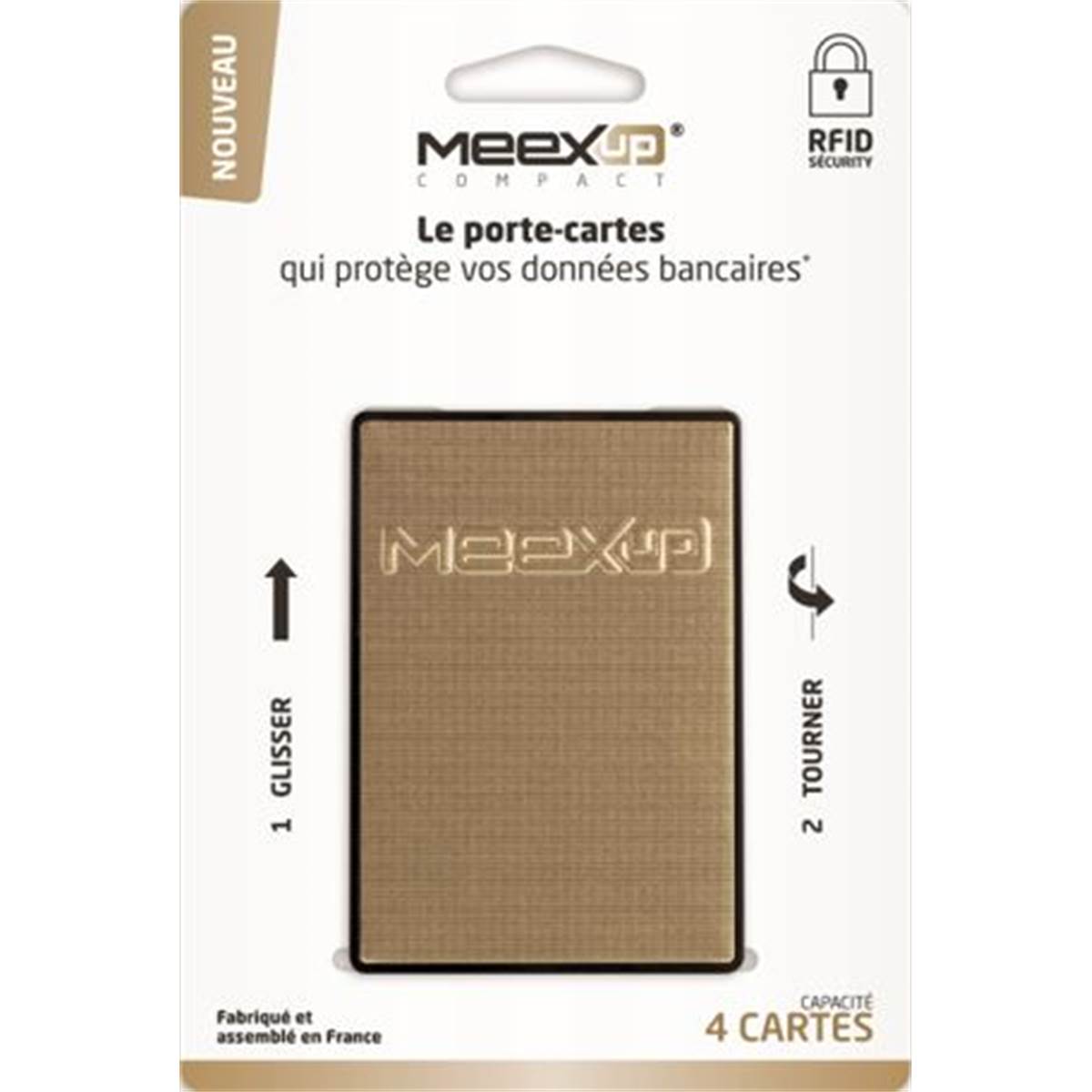 Porte 4 cartes MEEXUP doré sur cartonnette indéchirable