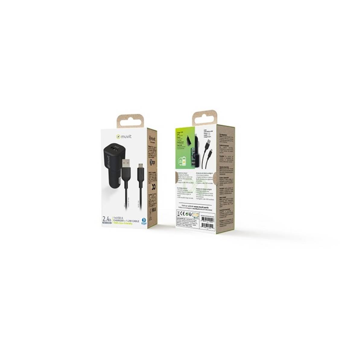 Pack Chargeur Allume-cigare 2,4 A + 1 Cable Micro-usb Muvit For Change