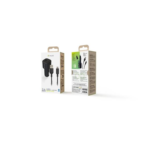 Pack chargeur allume-cigare 2,4 A + 1 cable Micro-USB MUVIT FOR CHANGE