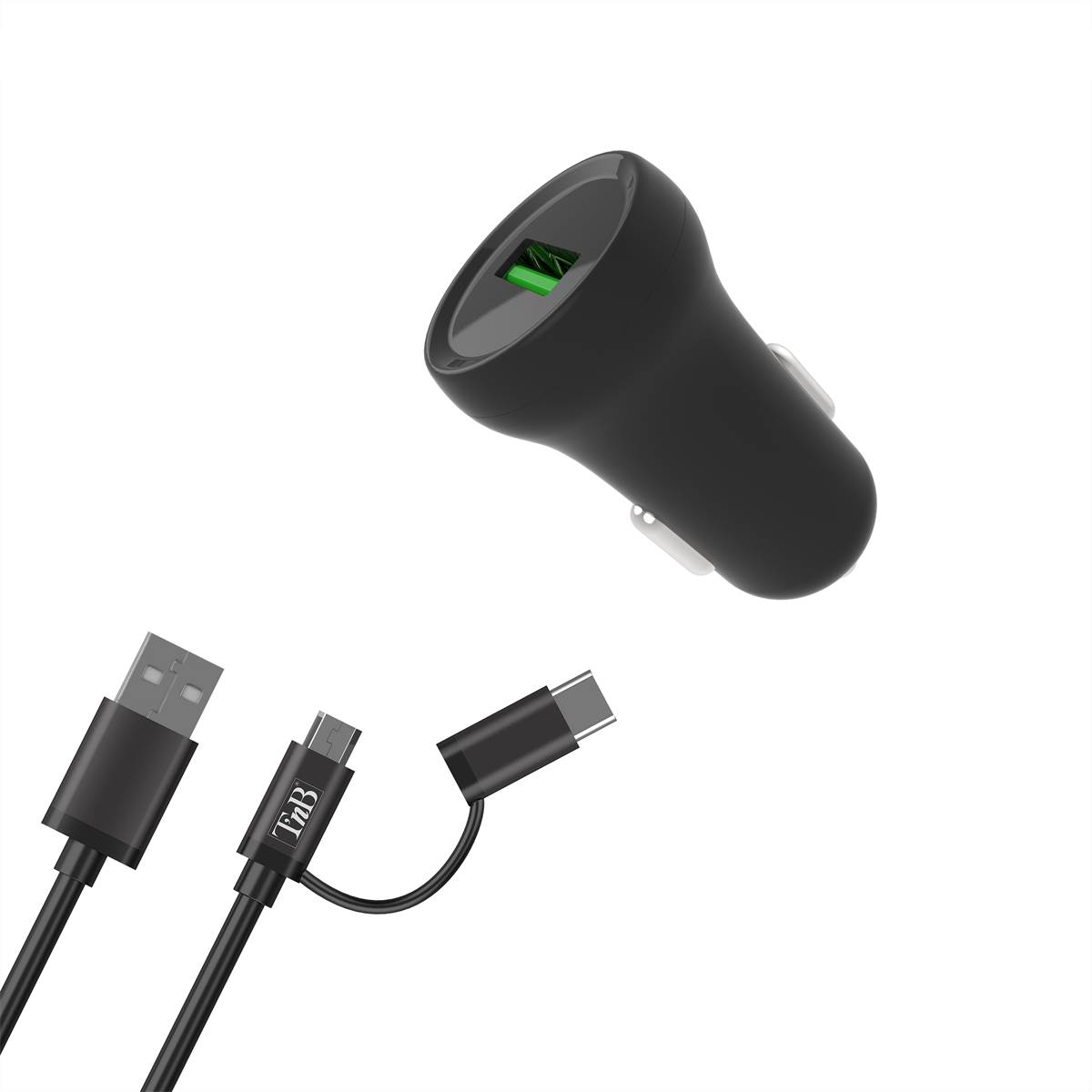 Chargeur Allume-cigare Et Câble 2 En 1 Micro Usb / Usb-c Tnb