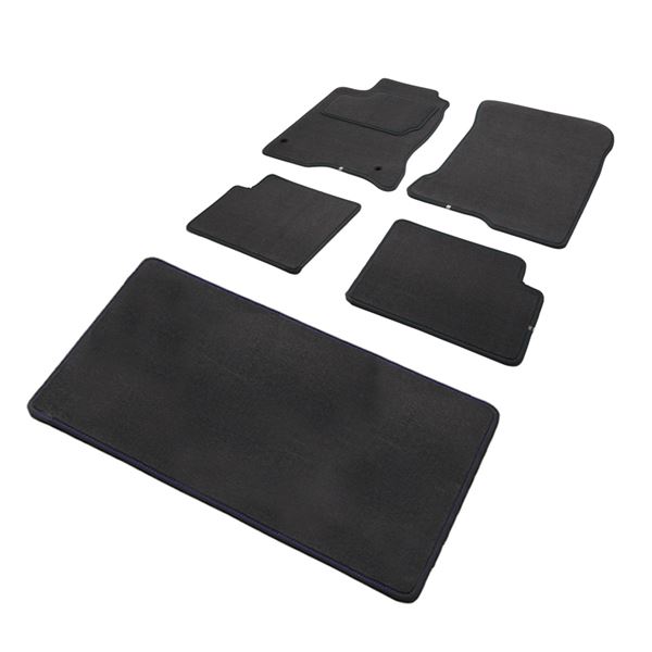 Jeu complet de tapis et tapis de coffre sur mesure qualité CARAT surpiqures bleues