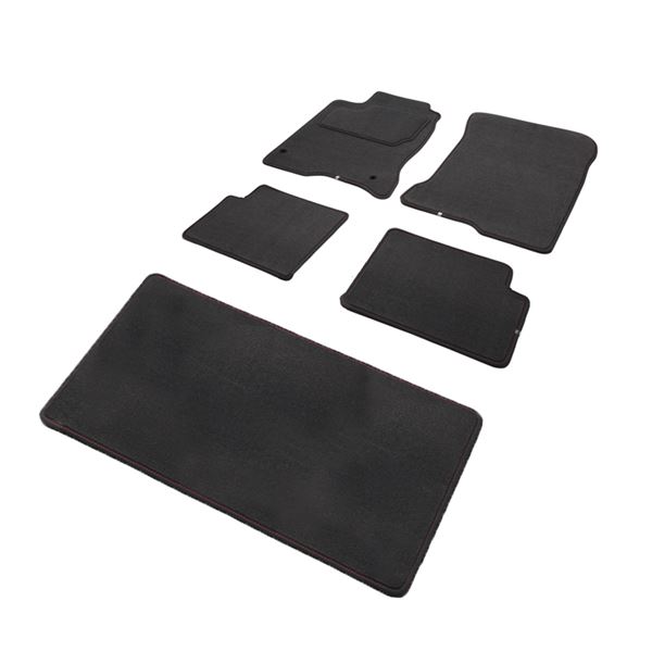 Jeu complet de tapis et tapis de coffre sur mesure qualité CARAT surpiqures rouges