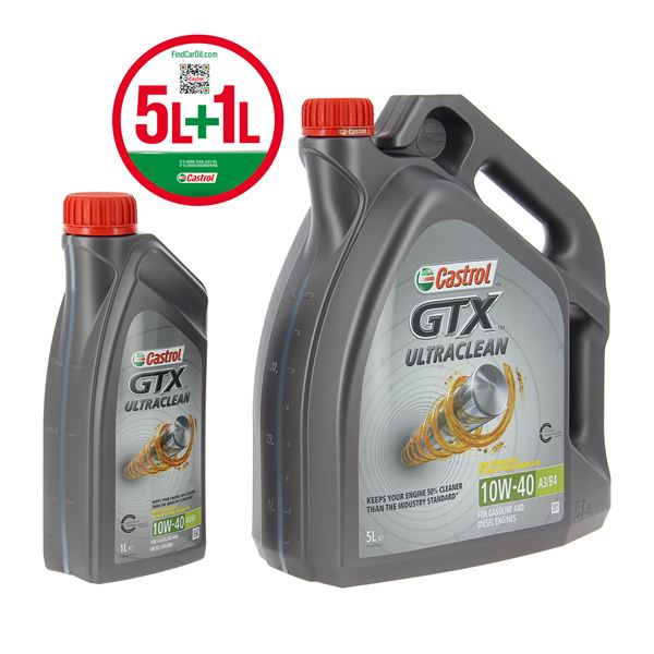 Huile moteur CASTROL GTX Ultra Clean A3/B3-B4 Essence/Diesel 10W40 5L+1L OFFERT