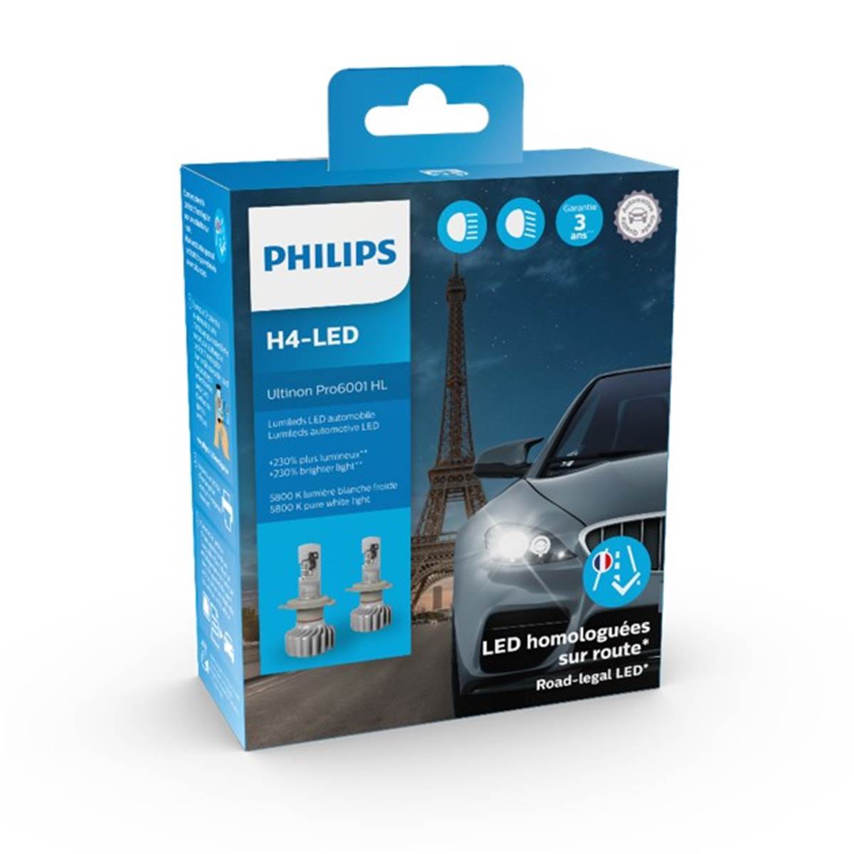 Ampoules (2 pièces) Led H4 Philips Ultinon Pro6001 Hl (homologuées)