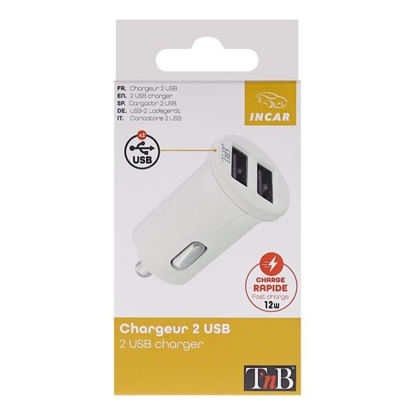 Chargeur allume-cigare 1 port USB - 2,4A - blanc - Chargeurs USB