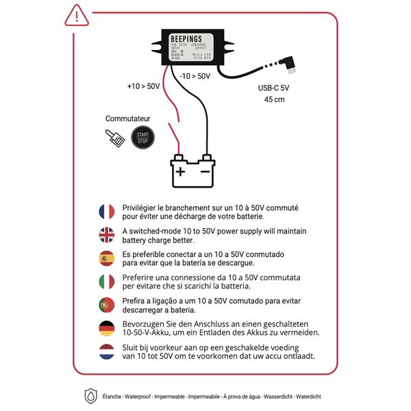 Convertisseur 10V à 50V vers USB-C 5V Beepings