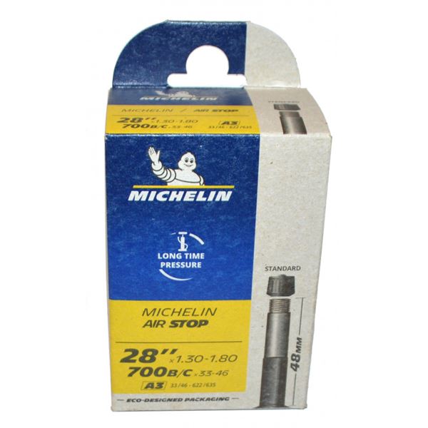 Chambre à air vélo 28'' 1,30 à 1,80 valve Shrader 48mm Michelin Air Stop