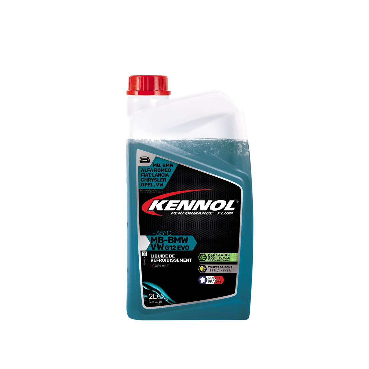 Liquide De Refroidissement Pour Vehicules Bmw/mercedes/volkswagen G12 Evo-35°c 2l Kennol