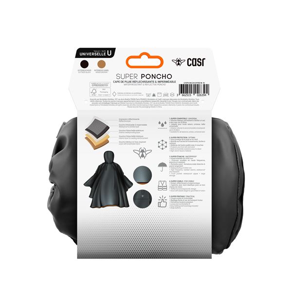 Poncho de pluie réfléchissant pour vélo et trottinette CASR Noir