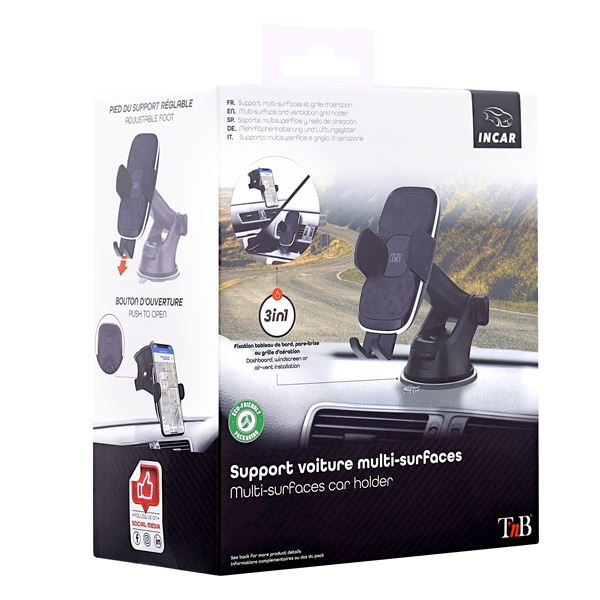 SUPPORT VOITURE ADJUSTABLE SUR PARE-BRISE ET VENTILATION NOIR