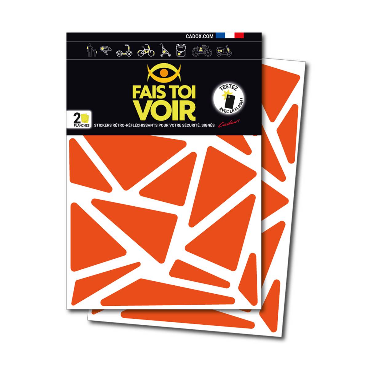 Stickers Rétro Réfléchissants Triangles Orange Fais Toi Voir X2 Planches
