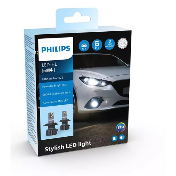 2 ampoules Philips Premium LED Ultinon H4 - Feu Vert