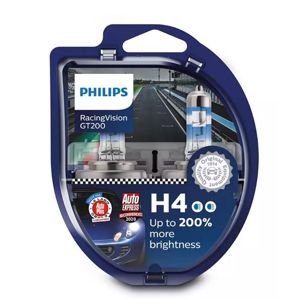 2 ampoules Philips H4 RACING VISION GT200 (homologuées) - Feu Vert