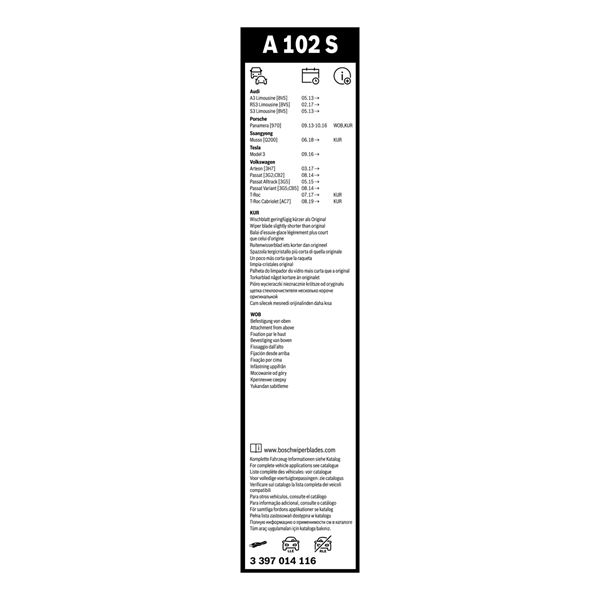 2 balais d'essuie-glace Bosch A102S