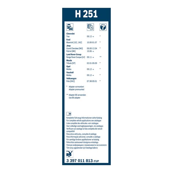 1 balai d'essuie-glaces Bosch H251