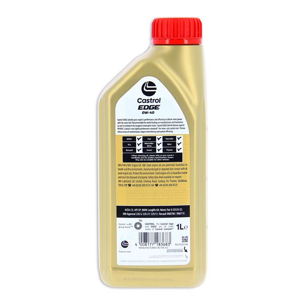 CASTROL EDGE 0W-40, Huile Moteur, 1L