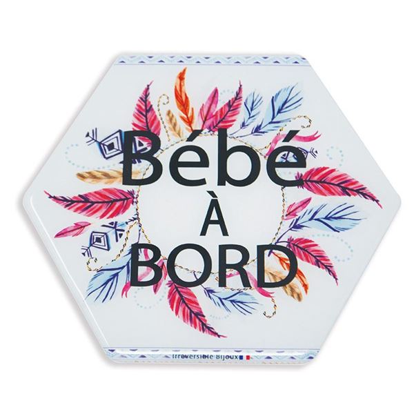 Adhésif bébé à bord Made in France - Plumes colorées
